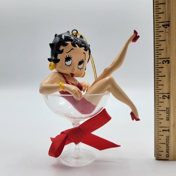 Vtg Betty Boop Ornament In Cocktail Glass With Red Bow Christmas Holiday Decor - Picture 13 of 13